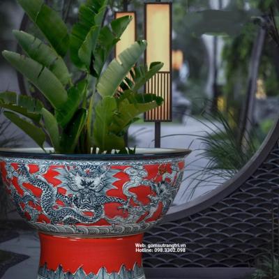 thống vẽ tay khắc nổi rồng vờn mây, hàng thủ công cao cấp